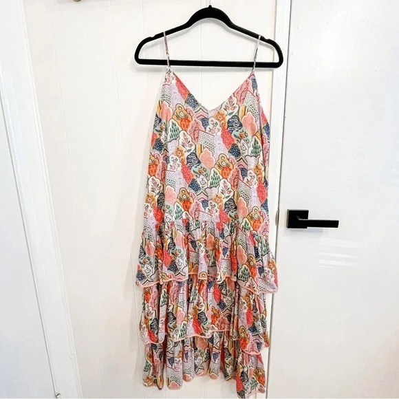 Rhode Vena colorful tiered ruffle midi dress size large - Picture 2 of 13